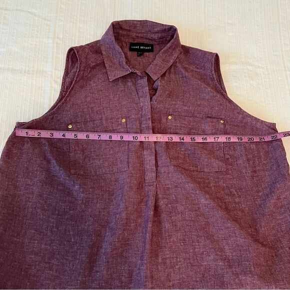 2/$30 Lane Bryant Linen Blend Purple Sleeveless Button Down Shirt - Picture 9 of 12